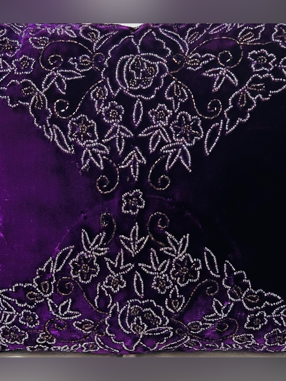Embroidered beaded Velvet Decorative Pillow - Purple - Picture 7 of 11
